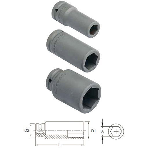 Genius Tools 649527 3/4"-os 6 lapú gépi dugókulcs fej, hosszított kivitel, 27 mm termék fő termékképe
